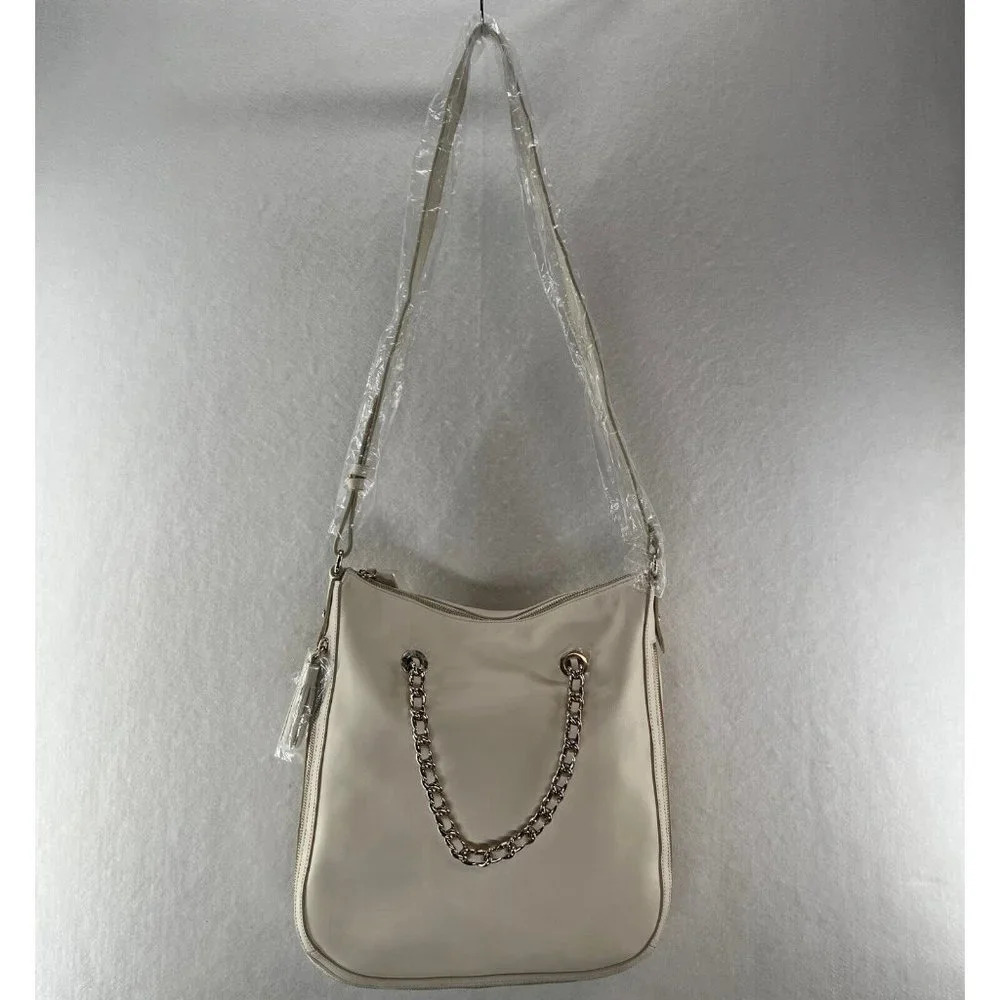 G.I.L.I Womens Handbag Leather Zip-Around Hobo Sling Crossbody Bag Ivory - Picture 2 of 10